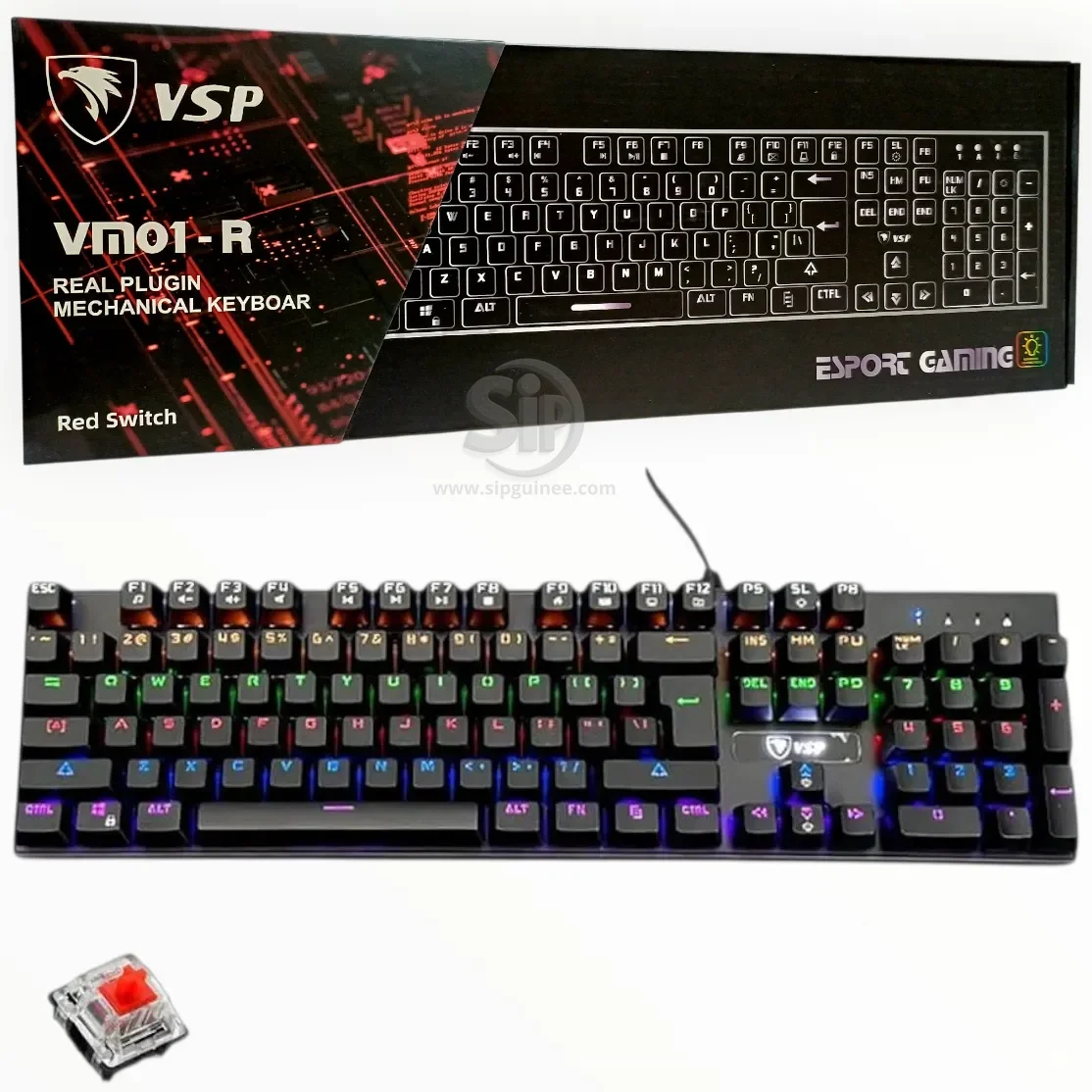 Clavier Gaming mécanique VSP VM01‑R Filaire USB (Red Switch, RGB, Esport)